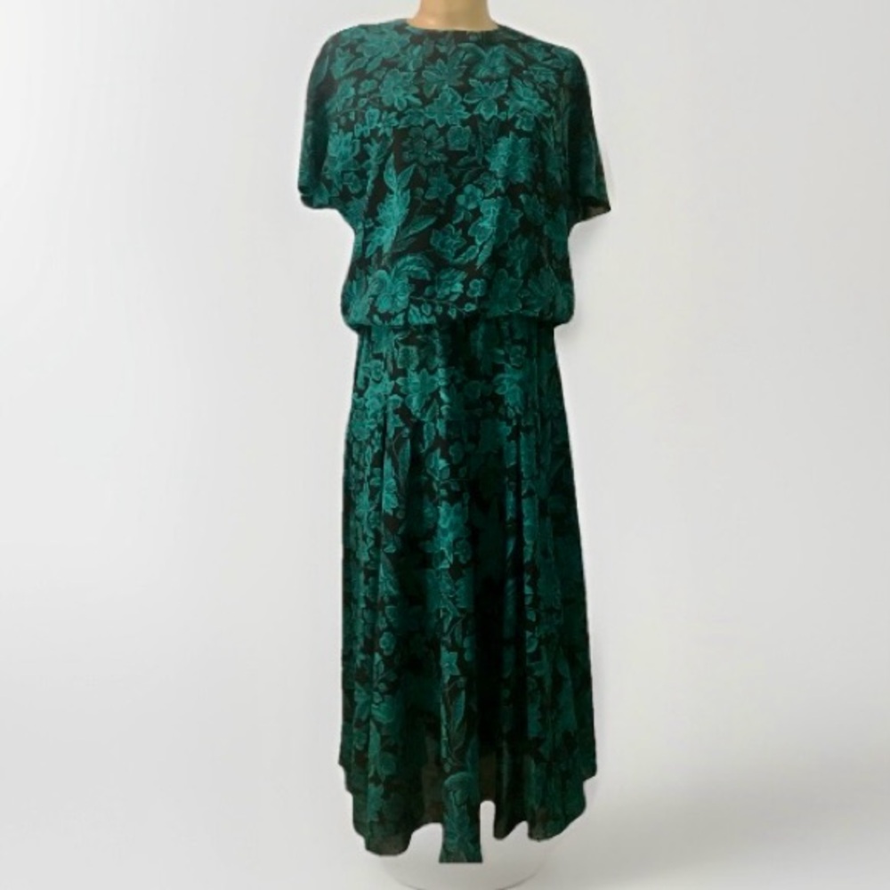 Vintage Dress 80’s / 90’s Green and Black Floral Print Size 10 Items California